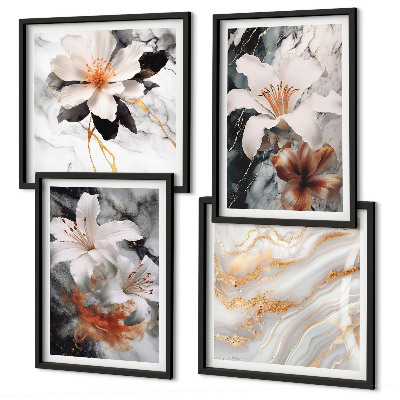 Polyptychon mit rahmen Blumen Marmor weiß schwarz