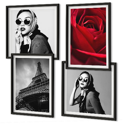 Wanddeko-set Pariserin mit Eiffelturmbrille