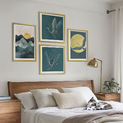 Wanddeko-set Vögel, Kraniche, Mond, Berge