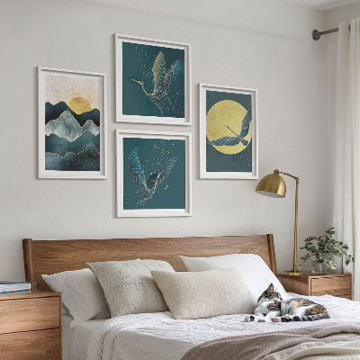 Wanddeko-set Vögel, Kraniche, Mond, Berge