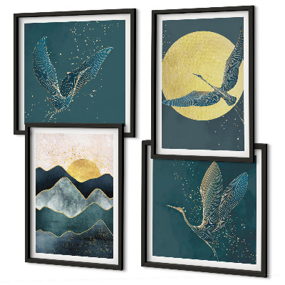 Wanddeko-set Vögel, Kraniche, Mond, Berge