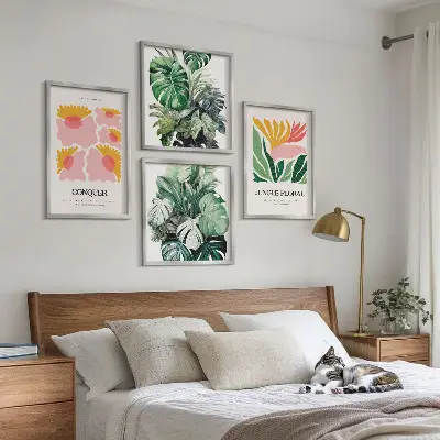 Blumen und Blätter moderne Poster als Polyptychon mit Rahmen