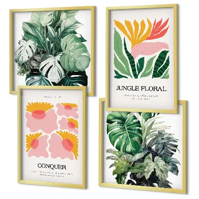 Blumen und Blätter moderne Poster als Polyptychon mit Rahmen
