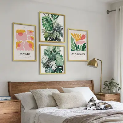 Blumen und Blätter moderne Poster als Polyptychon mit Rahmen