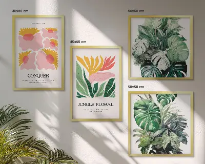 Blumen und Blätter moderne Poster als Polyptychon mit Rahmen