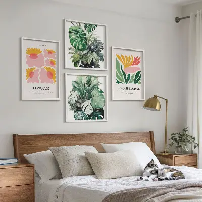 Blumen und Blätter moderne Poster als Polyptychon mit Rahmen