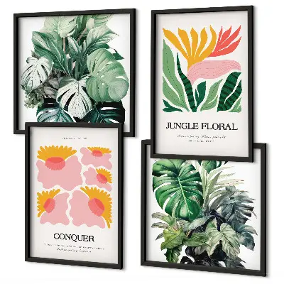 Blumen und Blätter moderne Poster als Polyptychon mit Rahmen