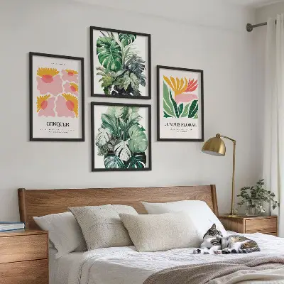 Blumen und Blätter moderne Poster als Polyptychon mit Rahmen