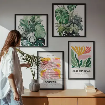 Blumen und Blätter moderne Poster als Polyptychon mit Rahmen