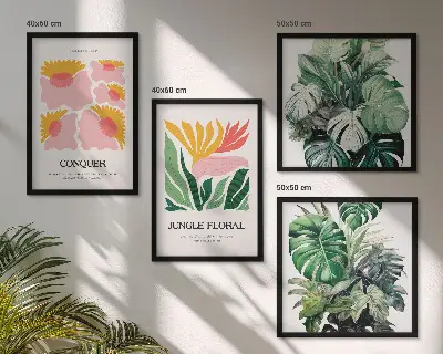 Blumen und Blätter moderne Poster als Polyptychon mit Rahmen