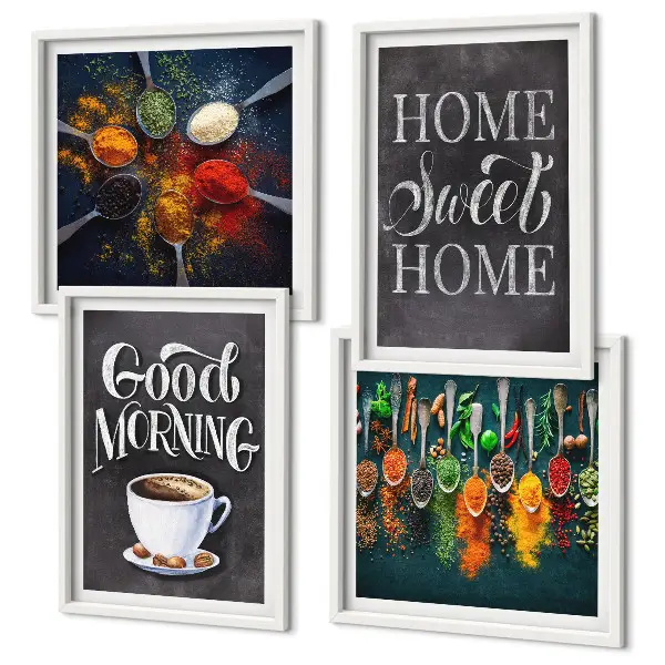 Wanddeko-Set mit Motiven von Gewürzen, Kaffee, Tassen und Kräutern