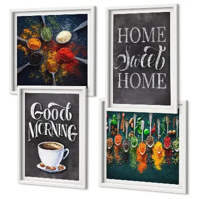Wanddeko-Set mit Motiven von Gewürzen, Kaffee, Tassen und Kräutern