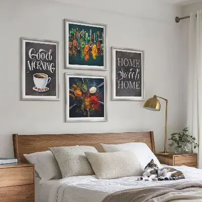 Wanddeko-Set mit Motiven von Gewürzen, Kaffee, Tassen und Kräutern