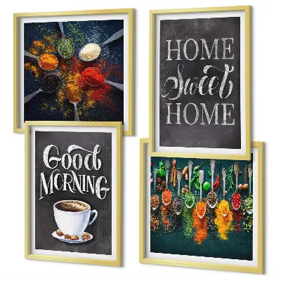 Wanddeko-Set mit Motiven von Gewürzen, Kaffee, Tassen und Kräutern
