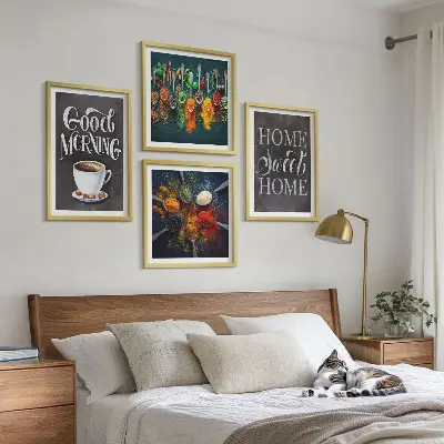 Wanddeko-Set mit Motiven von Gewürzen, Kaffee, Tassen und Kräutern