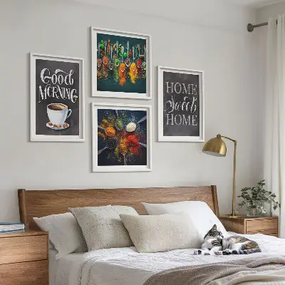 Wanddeko-Set mit Motiven von Gewürzen, Kaffee, Tassen und Kräutern