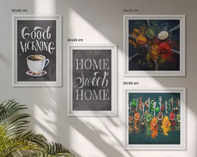 Wanddeko-Set mit Motiven von Gewürzen, Kaffee, Tassen und Kräutern