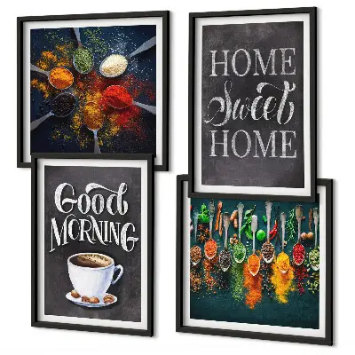 Wanddeko-Set mit Motiven von Gewürzen, Kaffee, Tassen und Kräutern
