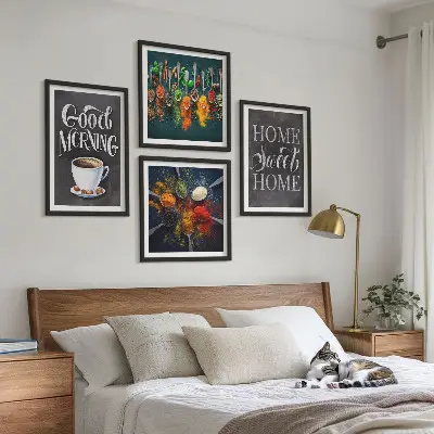 Wanddeko-Set mit Motiven von Gewürzen, Kaffee, Tassen und Kräutern