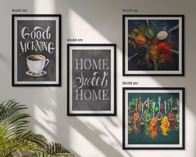 Wanddeko-Set mit Motiven von Gewürzen, Kaffee, Tassen und Kräutern