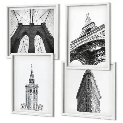 Wanddeko-Set Architektur im minimalistischen Schwarz-Weiß-Stil