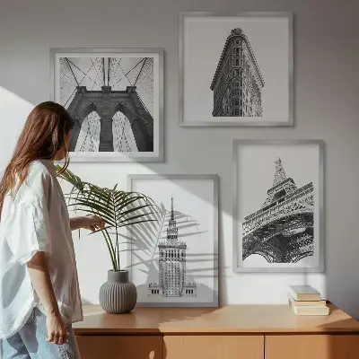 Wanddeko-Set Architektur im minimalistischen Schwarz-Weiß-Stil