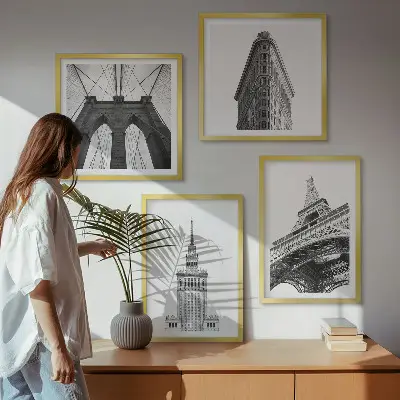 Wanddeko-Set Architektur im minimalistischen Schwarz-Weiß-Stil