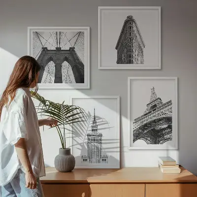 Wanddeko-Set Architektur im minimalistischen Schwarz-Weiß-Stil