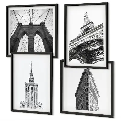 Wanddeko-Set Architektur im minimalistischen Schwarz-Weiß-Stil