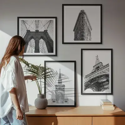 Wanddeko-Set Architektur im minimalistischen Schwarz-Weiß-Stil