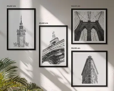 Wanddeko-Set Architektur im minimalistischen Schwarz-Weiß-Stil