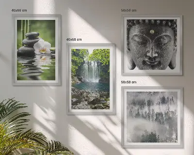 Polyptychon mit Rahmen Harmonie der Natur mit Steinen, Wasser und Buddha