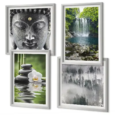 Polyptychon mit Rahmen Harmonie der Natur mit Steinen, Wasser und Buddha