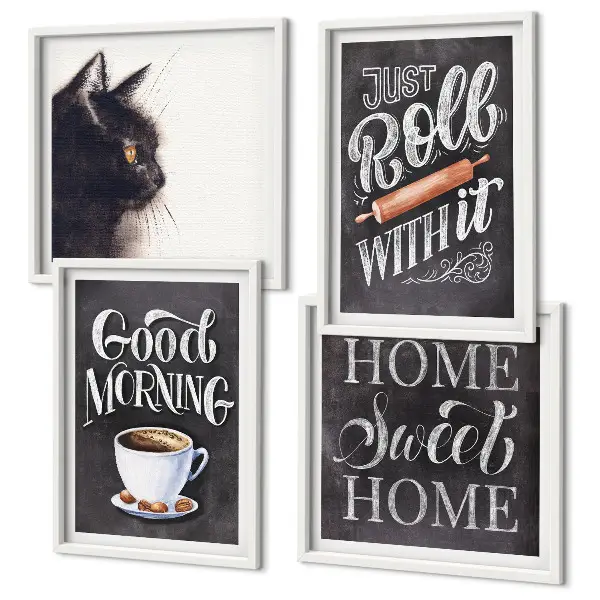 Wandbild mit Katzenmotiv in der Küche mehrteiliger Kunstdruck mit Rahmen