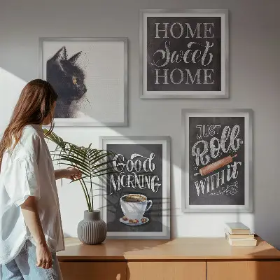 Wandbild mit Katzenmotiv in der Küche mehrteiliger Kunstdruck mit Rahmen
