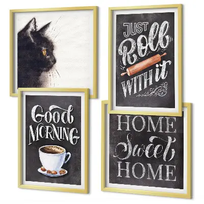 Wandbild mit Katzenmotiv in der Küche mehrteiliger Kunstdruck mit Rahmen