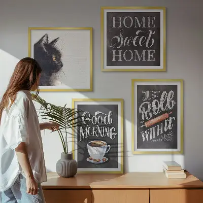Wandbild mit Katzenmotiv in der Küche mehrteiliger Kunstdruck mit Rahmen