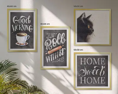 Wandbild mit Katzenmotiv in der Küche mehrteiliger Kunstdruck mit Rahmen