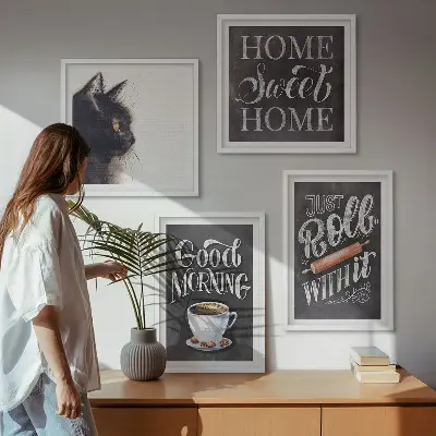 Wandbild mit Katzenmotiv in der Küche mehrteiliger Kunstdruck mit Rahmen