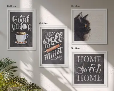Wandbild mit Katzenmotiv in der Küche mehrteiliger Kunstdruck mit Rahmen