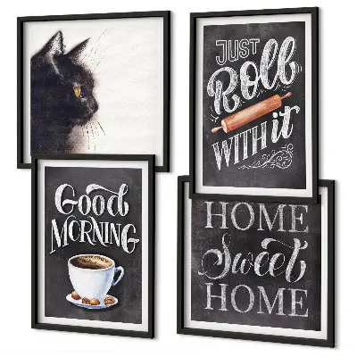 Wandbild mit Katzenmotiv in der Küche mehrteiliger Kunstdruck mit Rahmen