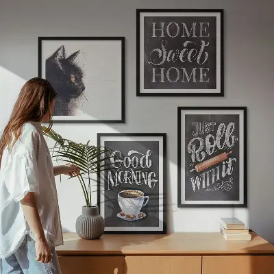 Wandbild mit Katzenmotiv in der Küche mehrteiliger Kunstdruck mit Rahmen