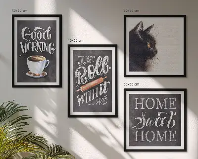 Wandbild mit Katzenmotiv in der Küche mehrteiliger Kunstdruck mit Rahmen
