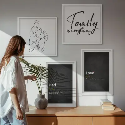 Definitionen der Liebe in Familienzeichnungen als Polyptychon mit Rahmen