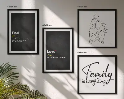 Definitionen der Liebe in Familienzeichnungen als Polyptychon mit Rahmen