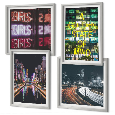 Wanddeko-set Neonreklamen in der Stadt bei Nacht