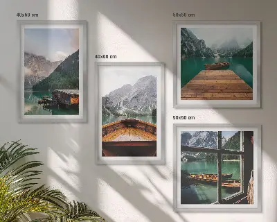 Polyptychon mit Rahmen Berglandschaften mit Ferienhäusern und Booten