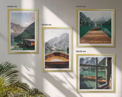 Polyptychon mit Rahmen Berglandschaften mit Ferienhäusern und Booten