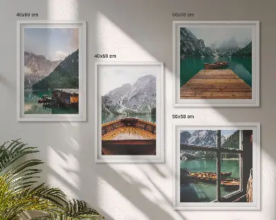 Polyptychon mit Rahmen Berglandschaften mit Ferienhäusern und Booten