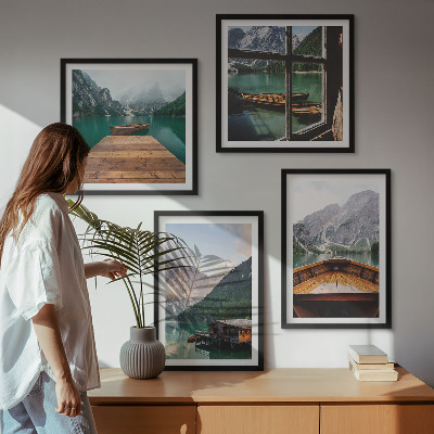 Polyptychon mit rahmen Berglandschaften, Ferienhäuser, Boote